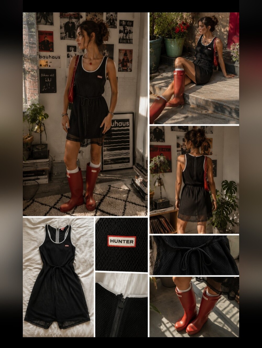 Hunter Black Mesh Drawstring Waist Tank Dress